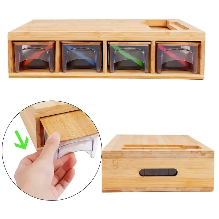 Bamboo Cutting Board With Food 4 Containers Storage Multifunctional drawer Wood Chopping Board