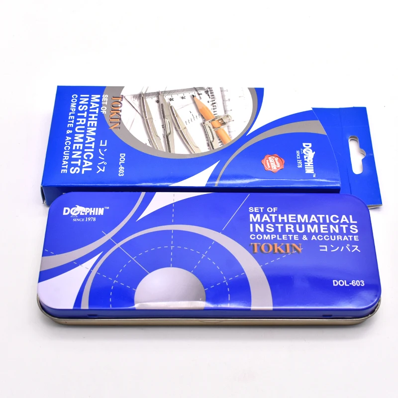 free sample good perfect quality stationary mathematical set  tin box school supplies geometry tools
