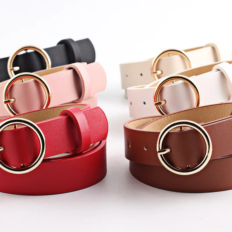 7 Colors Female Leather Jeans Pants Belt Casual Alloy Round Buckle Belts For Women