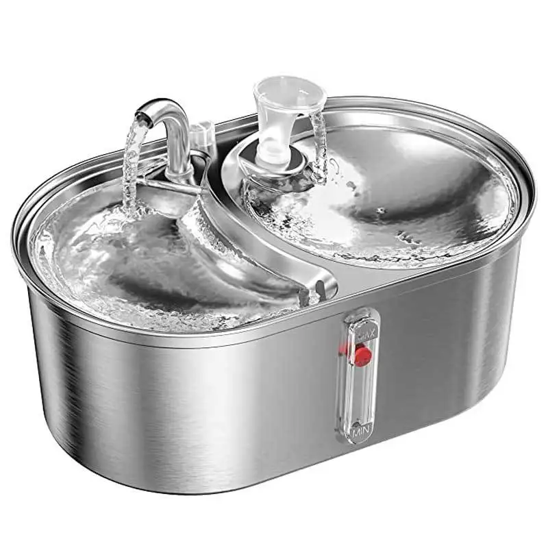 3.2L Dual Stainless Steel Smart Automatic Pet Water Dispenser Battery-Powered Cat and Dog Drinking Bowl for Small Animals