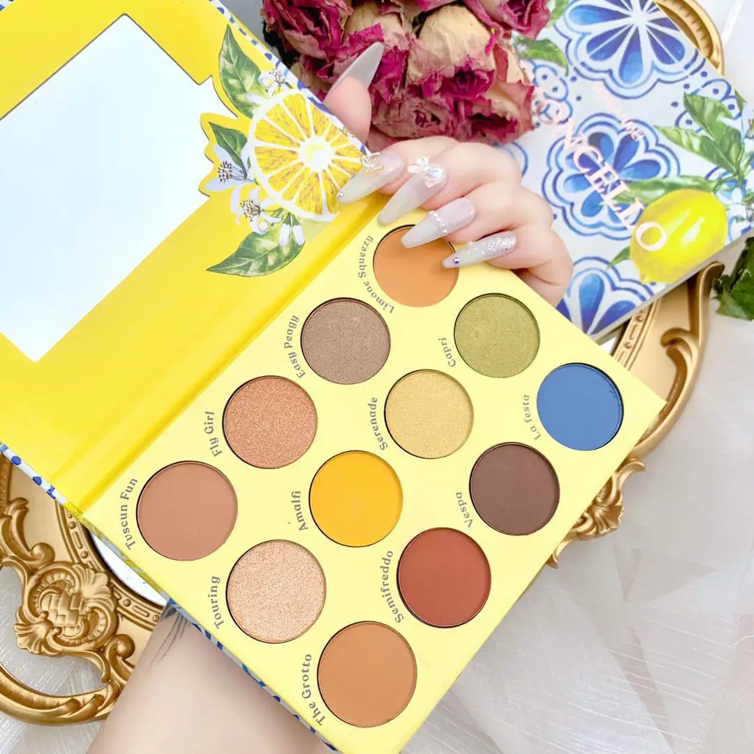 
12 Color Lemon Eyeshadow Palette Private Label Matte Bright Ground Color Powder Waterproof Easy Color Eye Shadow Wholesale 