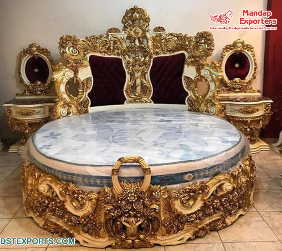 Дизайнерская Резная Кровать ручной работы с тумбочками королевская большого размера Глянцевая Золотая мебель для