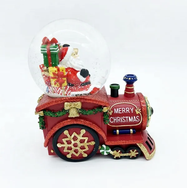 Wholesale New Designed Christmas train Snow Globe resin Music Santa Claus water Globes Crystal ball