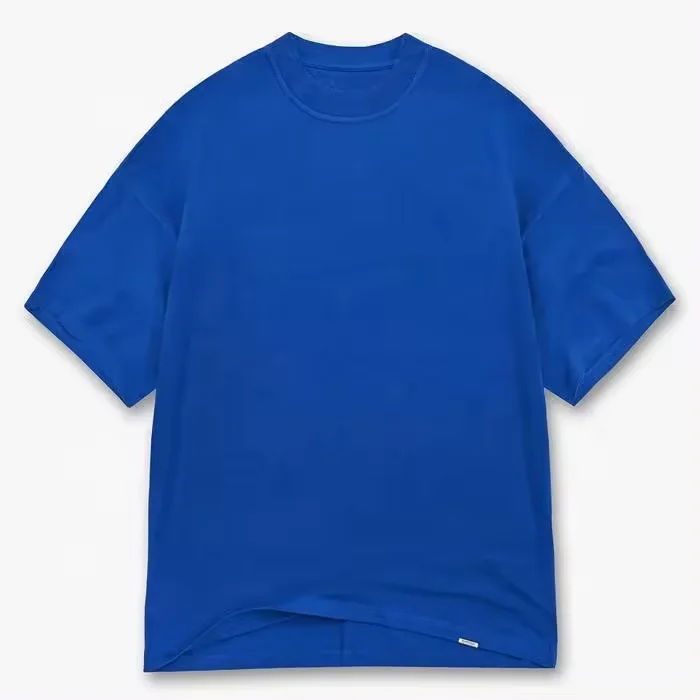 Custom blue Boxy Crop T-shirt Round Ribbed Neck T-shirt High Quality Cotton oversized plus size Mens T Shirt with private label