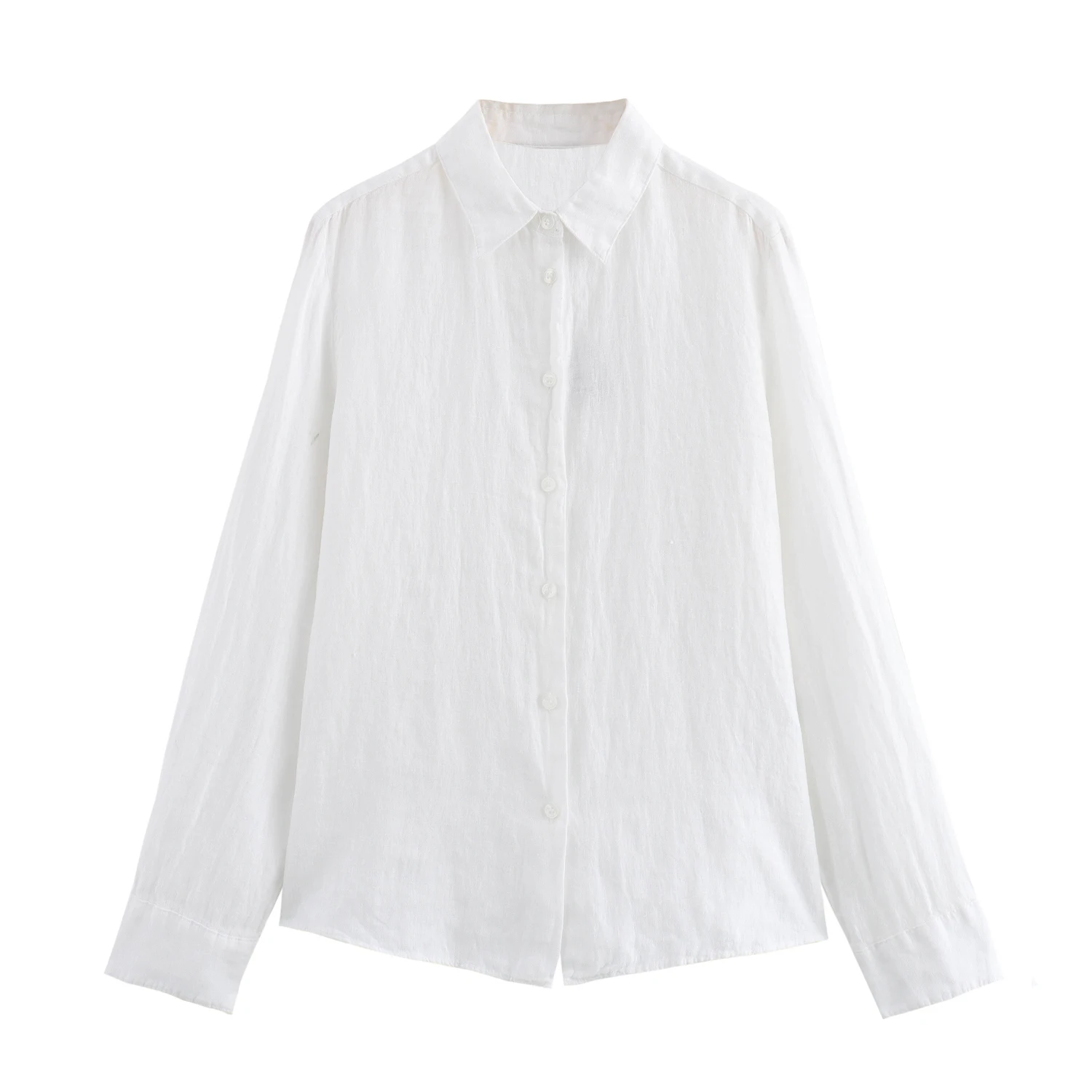 Long sleeve white color turn down collar buttons up casual fashion tops blouses for women