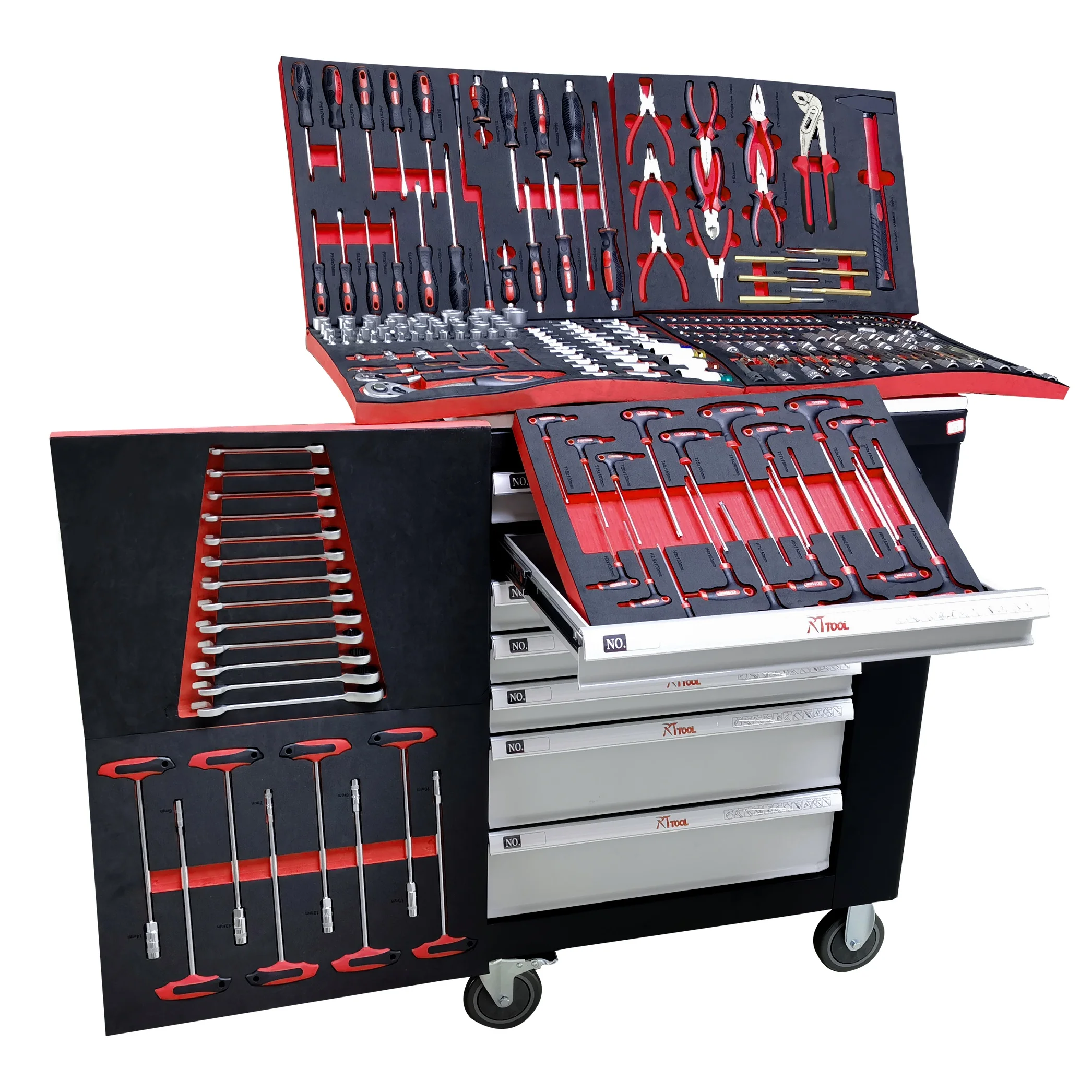RT 258PCS Germany Hand Trolley Cabinet With Tools, Mechanic Tool Cabinet for Car Repair