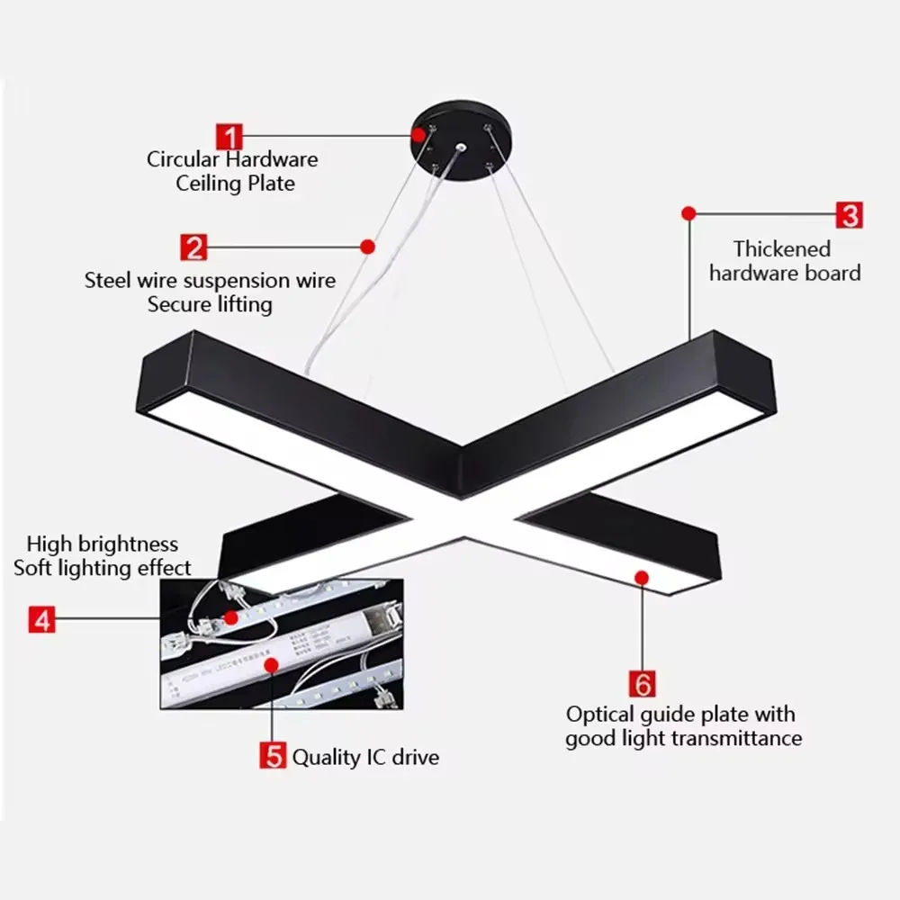 Office Modern Cross chandelier Architectural indoor decorative pendant X-Shaped LED linear lights