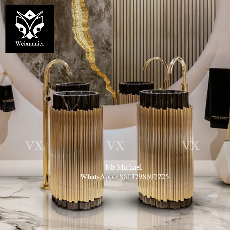 Villa luxury wash basin for bathroom furniture wash basin available for exports at wholesale price marble standing column basin
