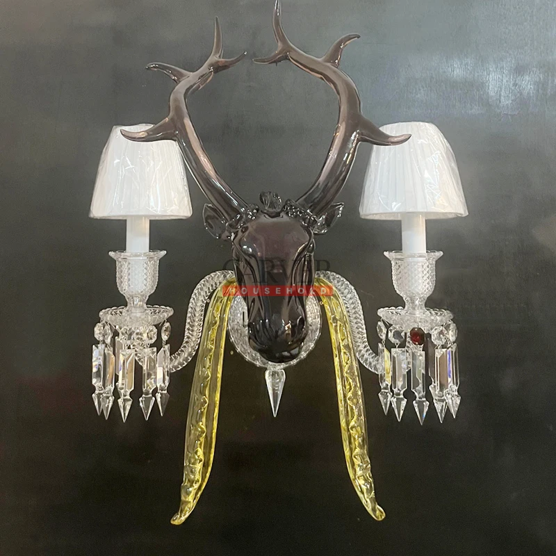 Luxury Crystal Decorative Chandelier Deer Wall Lamp 2L