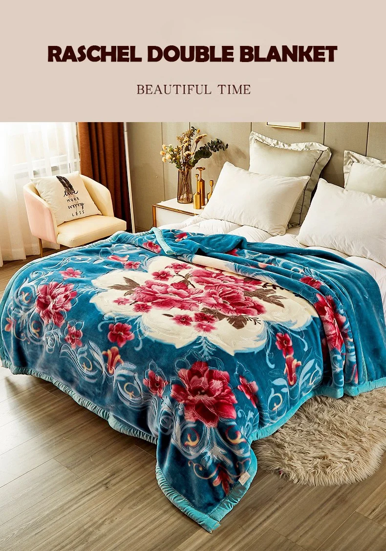 High Quality 100% Polyester Mink Raschel Fleece Blanket Flower Printed Cloud Touch Blanket For Winter