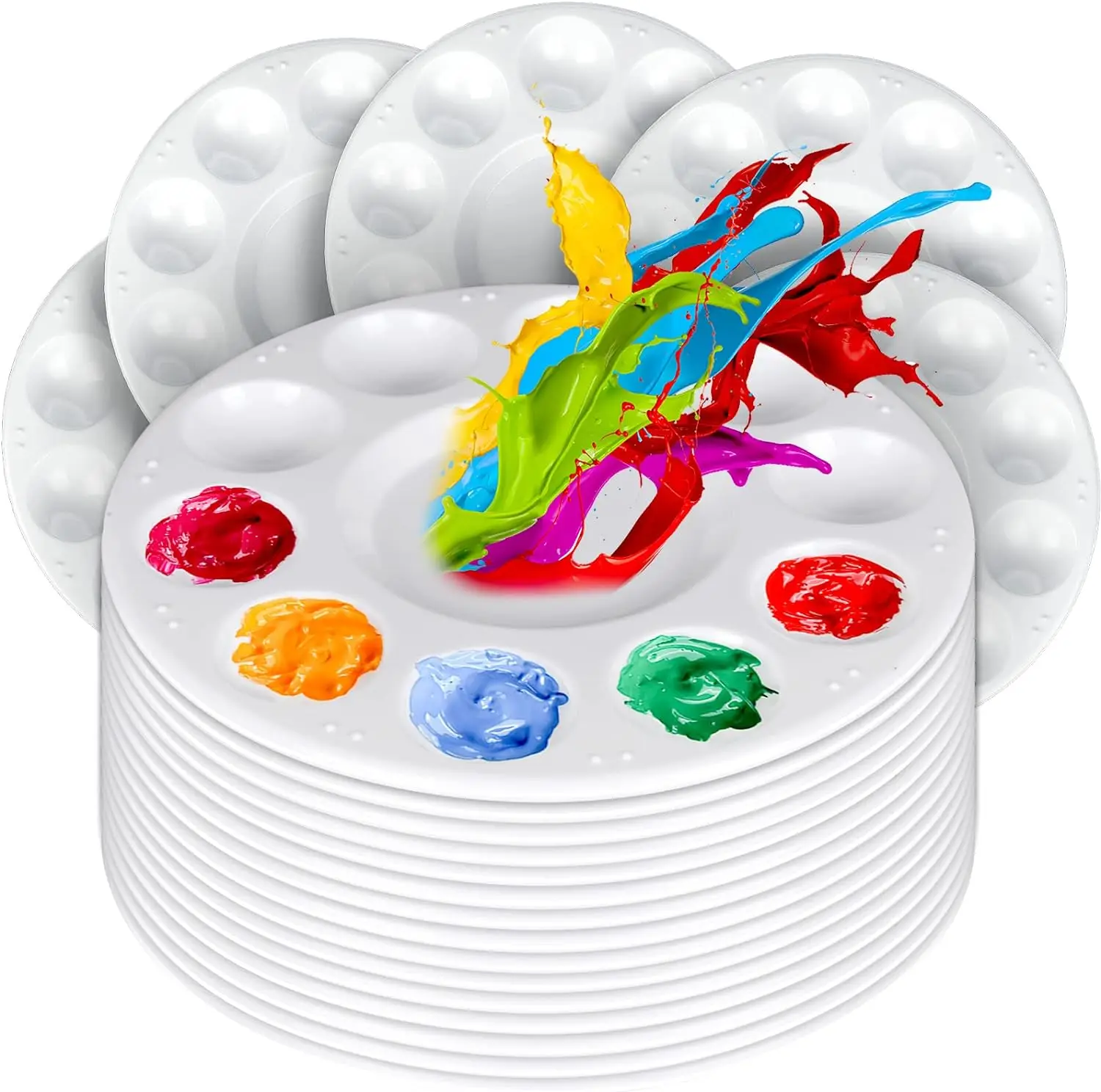 Custom Paint Palette Cheap 10 Wells Acrylic Oil Watercolor Round Watercolour White Plastic Artist supplies Paint Palette
