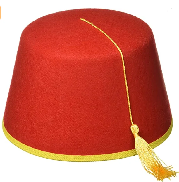 Red Fez Hat with Gold Tassel Turkish Moroccan Custom Wholesale Fancy Dress Hat