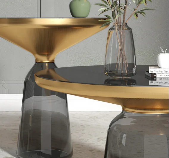 New design modern living room furniture  stainless steel tempered glass table top center coffee table set