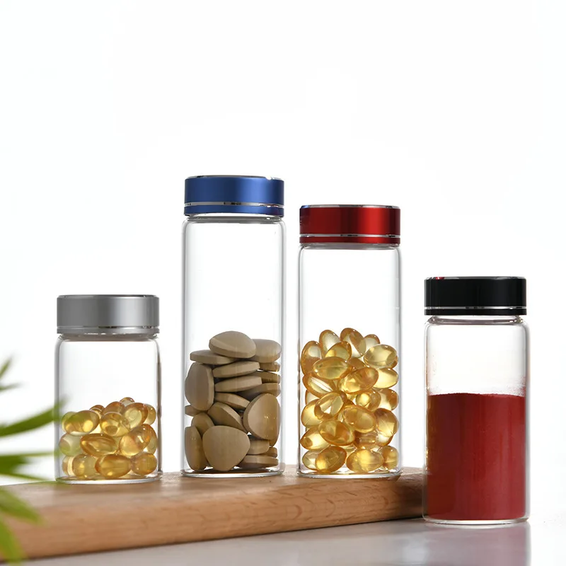 Wholesale25ml 50ml Clear Frosted Pharmaceutical Glass Medicine Pill Supplement Capsule Bottle with Aluminum Seal Lid