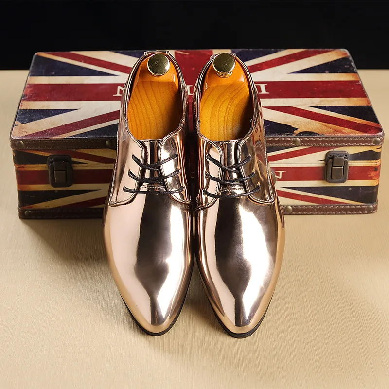 Amazon Hot Sale British Style Patent Leather Wedding Shoes Custom Mens Pointed Dress Shoes