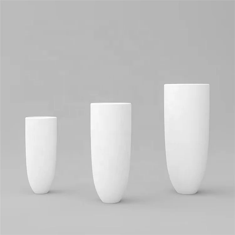 Chinese Home Garden Big Round Shape Fiber Glass Standing Planter White Resin Tall Floor Pots