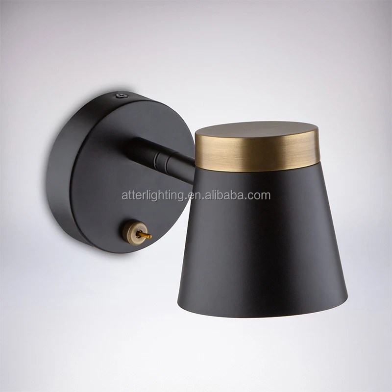 Новый простой современный домашний прикроватный черный металлический настенный светильник с латунным переключателем включения/выключения