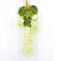 AL-18 cheap decorative plastic vine long stem silk white wisteria flowers garland artificial wisteria for sale