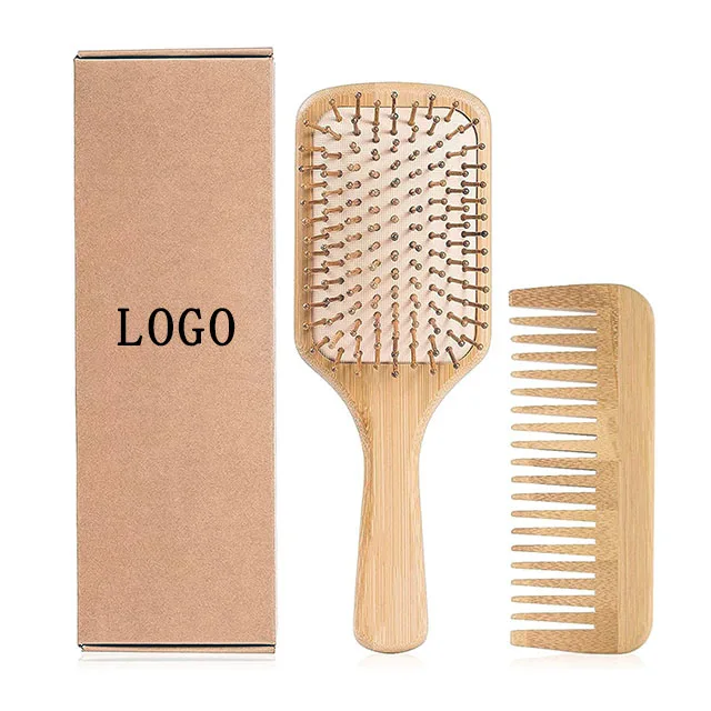 Bamboo Hair Brush Comb for Men Women Set With Tail Tooth Comb Double Head Comb Different Air Cushion Massage Brush Custom LOGO