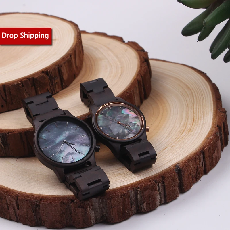 SOPEWOD Charm OEM Customized Shell Dial Men Women Wooden Couple Watch Gift Set