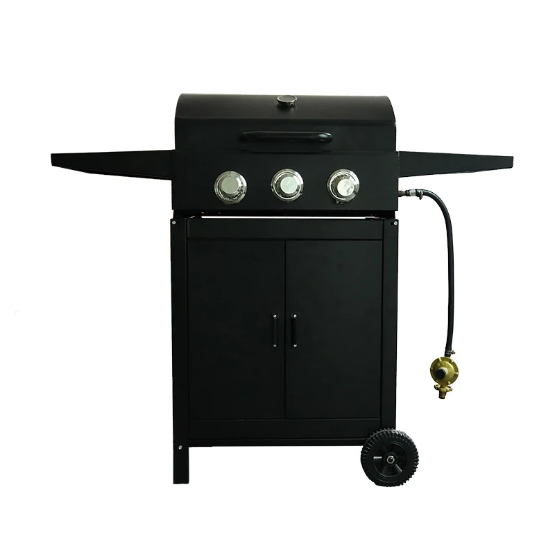 Good Quality Smokeless Camping Trolley Outdoor With Side Burner Bbq Steel Metal Round Top Propane Movable Gas Barbecue Grill