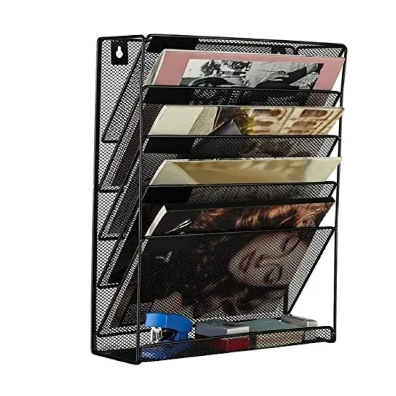 5 Tiers Wall File Holder Mesh Hanging File Organizer Paper Mail Organizer Wall Mounted Vertical File Holder
