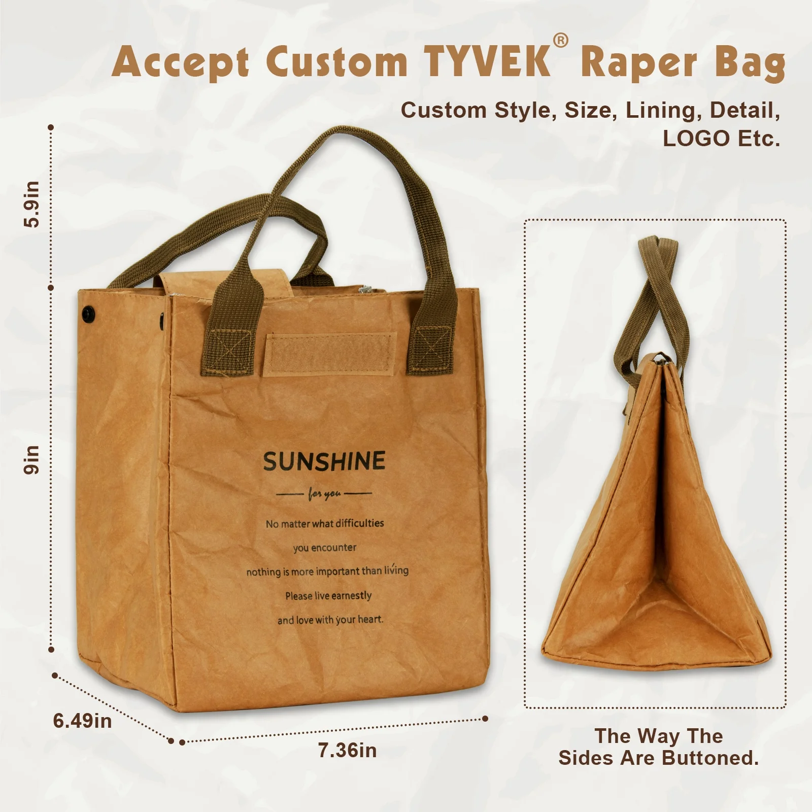 Fashion New Arrival Luxury Plain Coloured Customized Travel Eco Tyvek Handbag Factory Direct Wholesale Dupont Paper Tote Bag