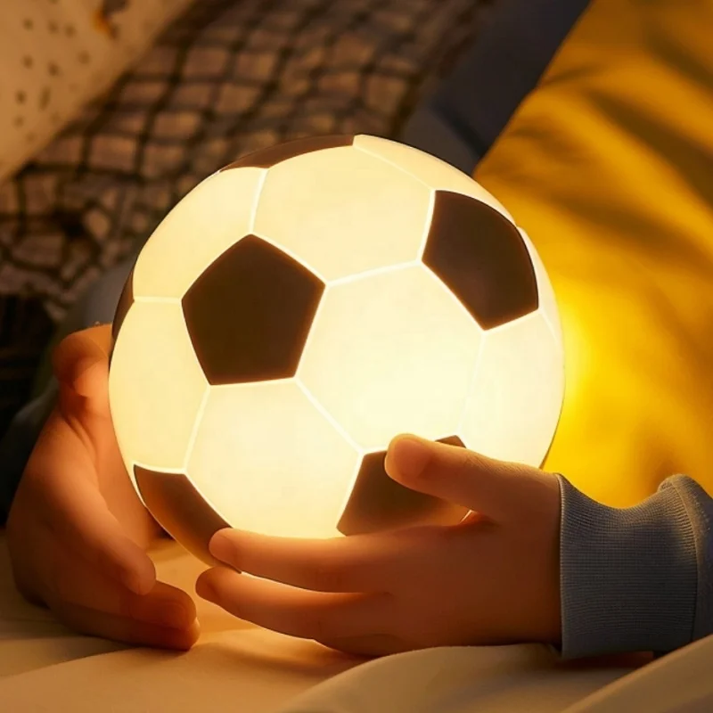 Biumart Factory Own Mold Home Lighting USB Rechargeable Pat Dimmable Football/Soccer Lamp Silicone for Kids Room Decoration