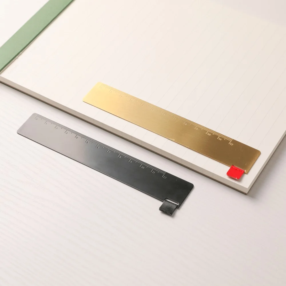 MAXERY Matte Black Brass Geometry Durable Square Straight Ruler, Measure Tool Stationery Math Gift for Students and Children