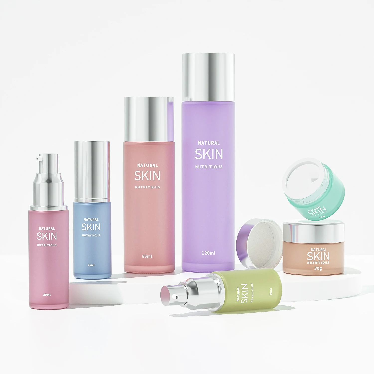 Custom Frosted Empty Pump Lotion Aluminum Cosmetic Packaging Luxury Matte Clear Cream Glass Skincare Bottles and Jars Set