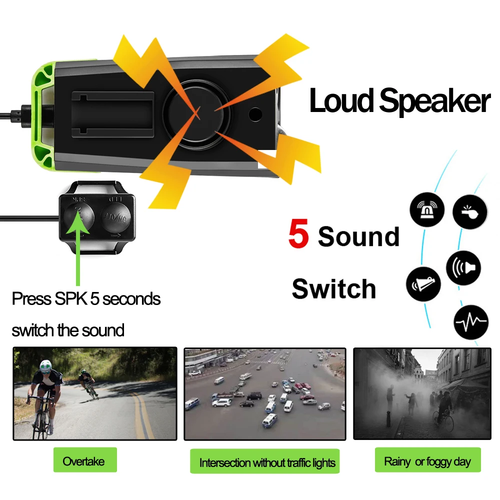 2022 wholesale 3 in 1 Usb Rechargeable Front Bicycle Light and Horn, Waterproof Mountain Bike Accessories LED Front Bike Lights