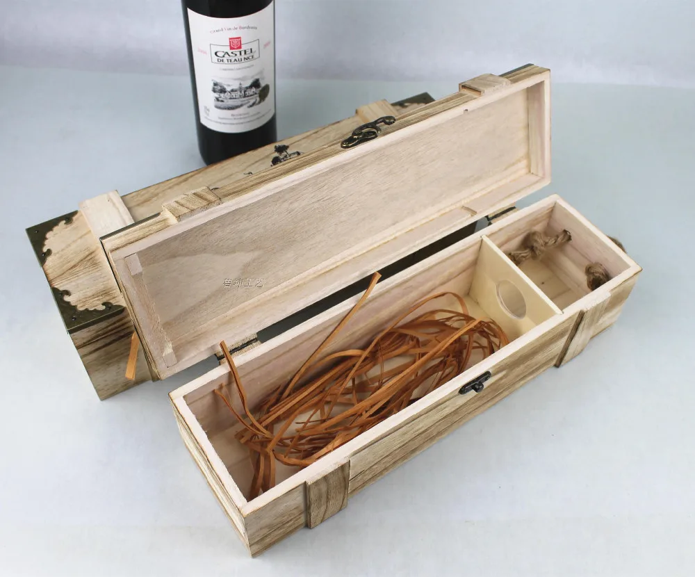 Vintage Custom Dark Torched Brown Pine Wood Double Wooden Wine Box