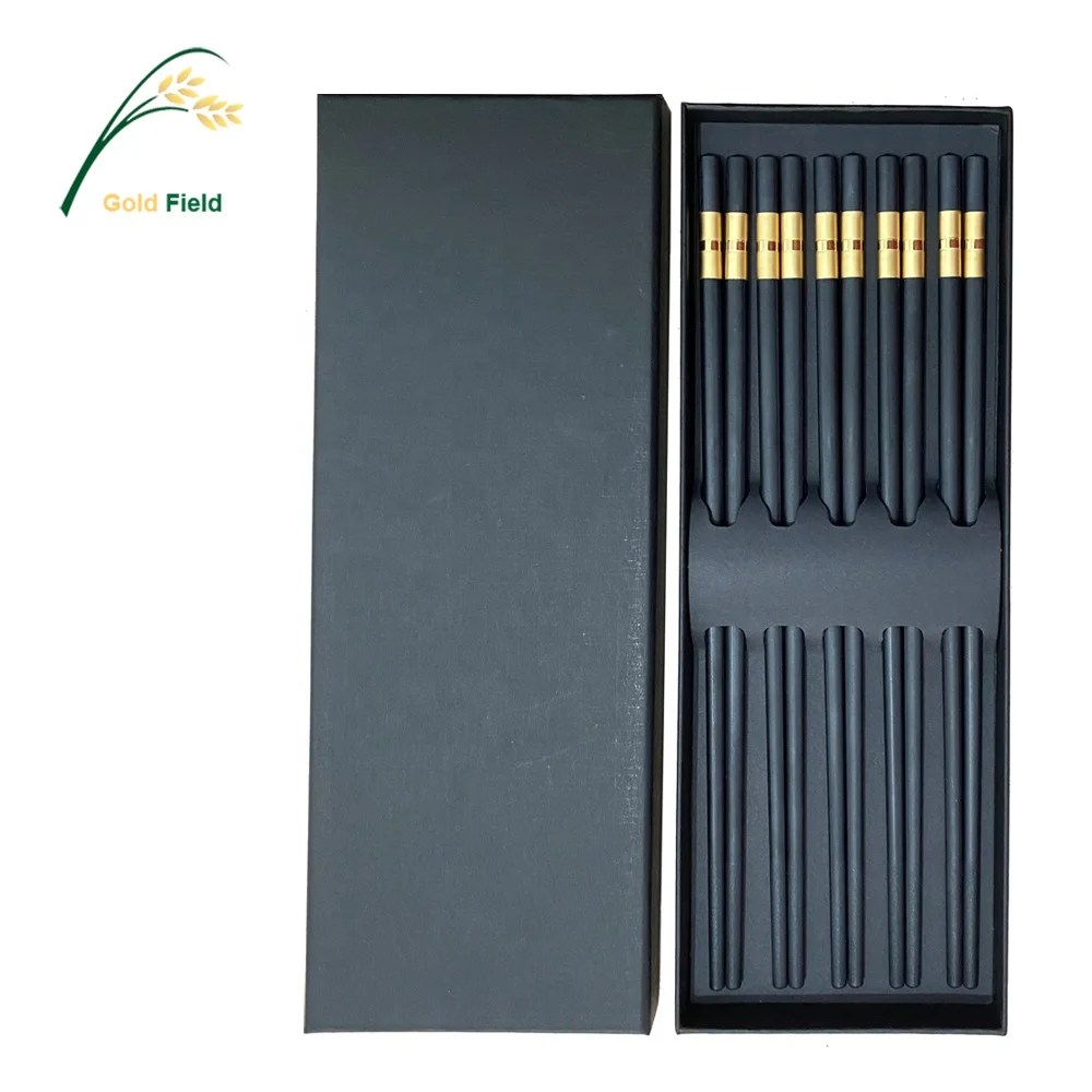 Hot-sale Black with Golden Banner Alloy  Chopsticks Washer Safe commercial use  PPS Fiberglass chopsticks 26CM