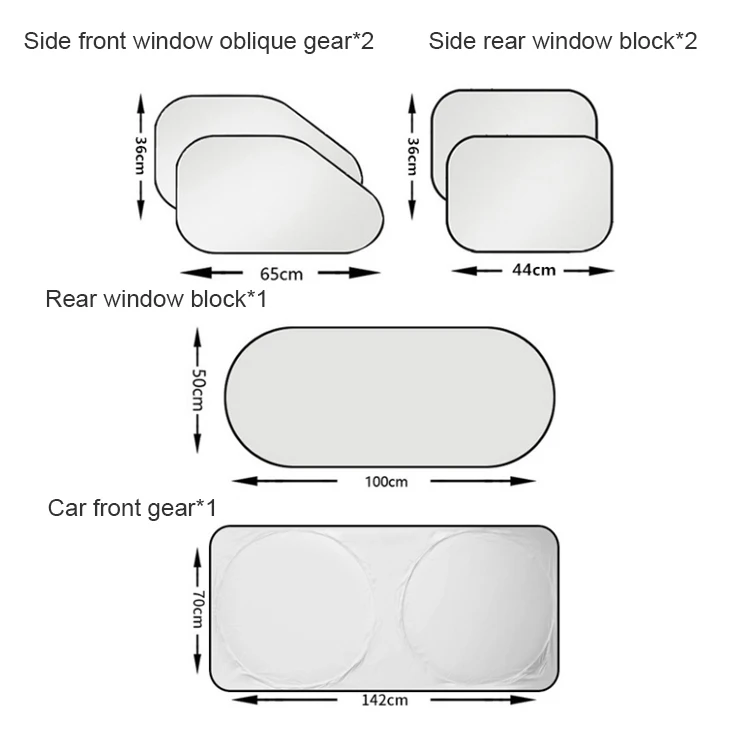 Car Sunshade Front and Rear Windshield Window Sunscreen Heat Insulation Silver 6 in 1Umbrella of Summer Car Accessories Products
