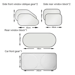 Car Sunshade Front and Rear Windshield Window Sunscreen Heat Insulation Silver 6 in 1Umbrella of Summer Car Accessories Products