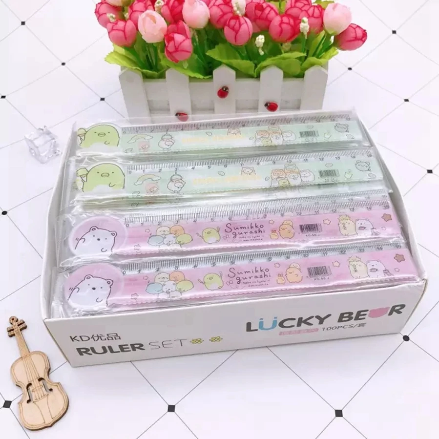 Оптовая торговля OEM 15 см Kawaii прямая Линейка демон убийца Kuromi мультфильм студенческие канцелярские принадлежности прозрачный набор