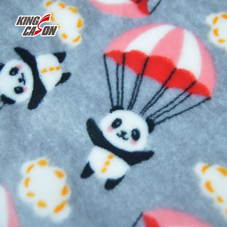 Kingcason Custom Factory Direct Eco-Friendly 100% Polyester Panda Pattern Printed Flannel Fleece Fabrics For Cloth and Blanket