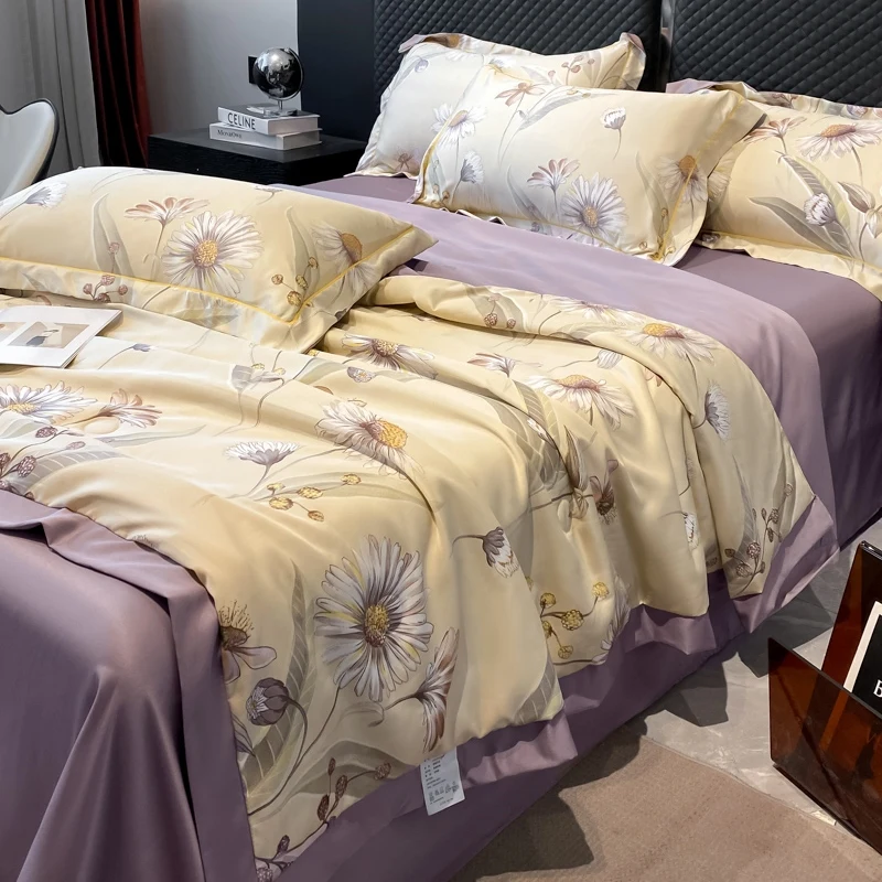 Brand Hot sales High quality Washing Silk Bedding Set Ice Silk Bed Cover Sheet For home bed cover luxury bed sheets for adult