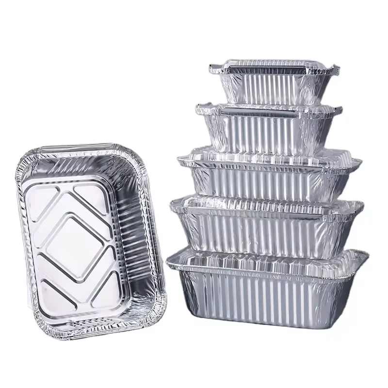 Food Grade Disposable Tin Foil Baking Pan/Trays with lids Barbecue Box Takeaway Aluminum Foil Tableware Fast Food Container