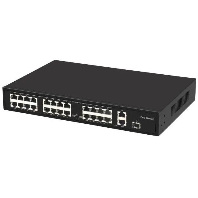24 Ports Network Gigabit PoE Switches Support VLAN Extend witch 2 Gigabit Ethernet Uplink Ports 300W Network Switch