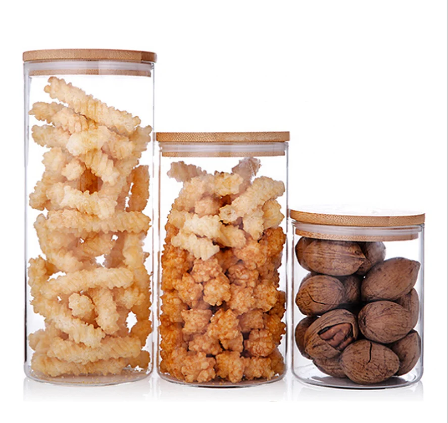 Wholesale Kitchen Borosilicate Glass Airtight Food Storage Container With Bamboo Wood Lid