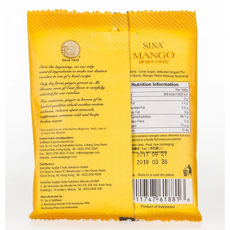 Sweet Mango Flavor Ginger Candy  36g SINA  Indonesia Soft Ginger  Chew Factory Price
