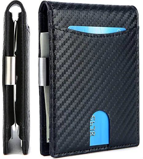 Mens Wallet Slim Bifold Wallets for Men Money Clip  RFID Blocking Front Pocket Leather Minimalist Wallet