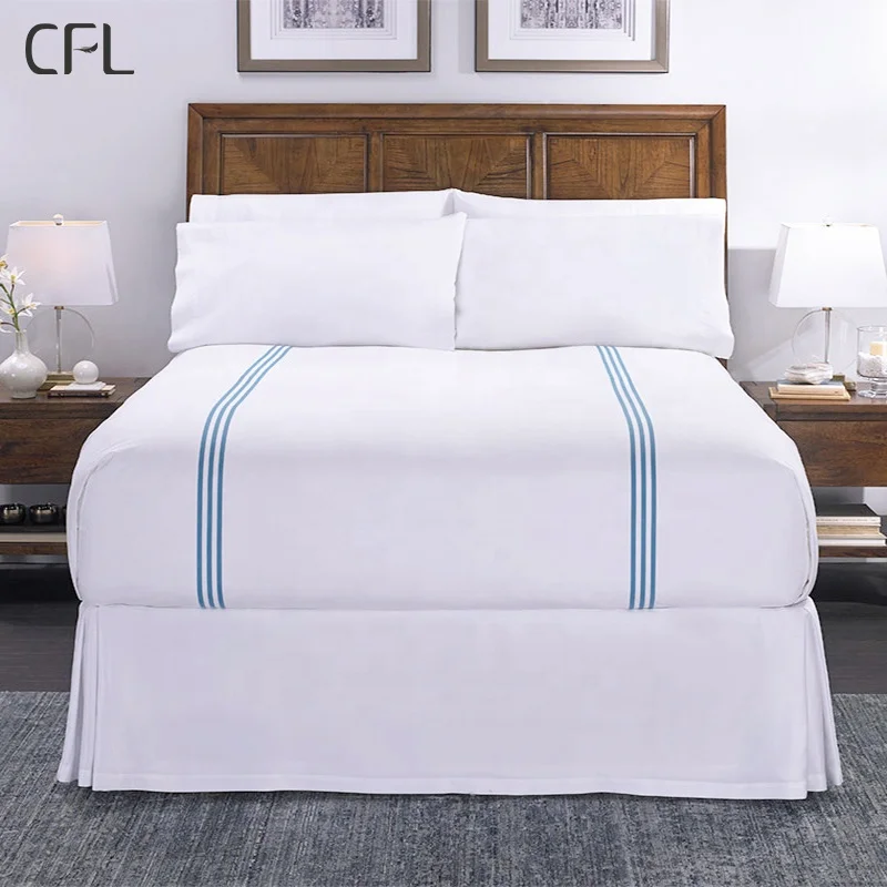 white and multi size 5 Star Hotel 4 pcs bed sheet Linen Bedding Sets 300 Thread Count 100% Cotton