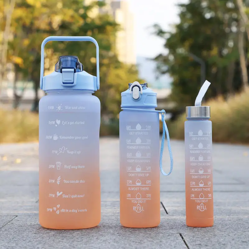 Christmas New Product Ideas 2024 Leakproof Gradient Color Gym Sports Motivational Large Capacity Plastic Water Bottle with Straw