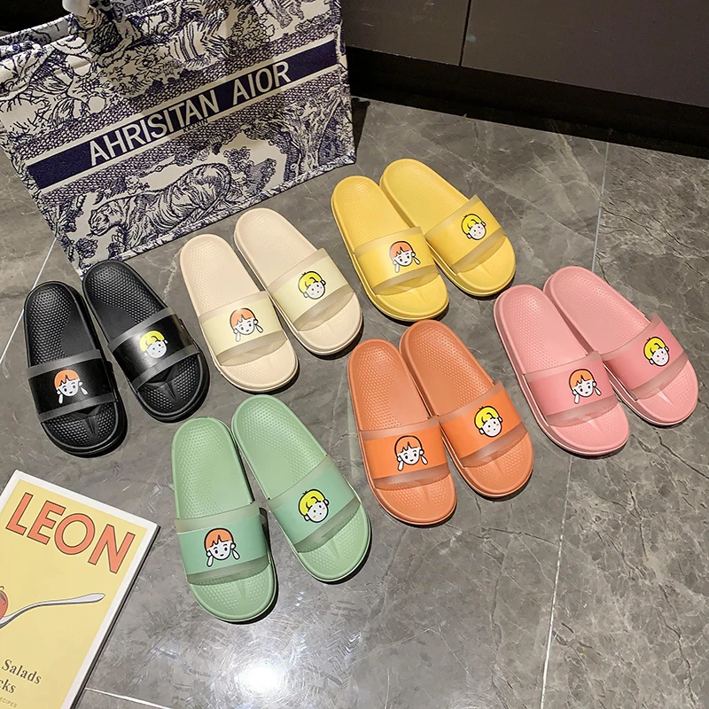 Домашние тапочки для душа из ПВХ, женские плоские Красочные тапочки с милым рисунком для девочек