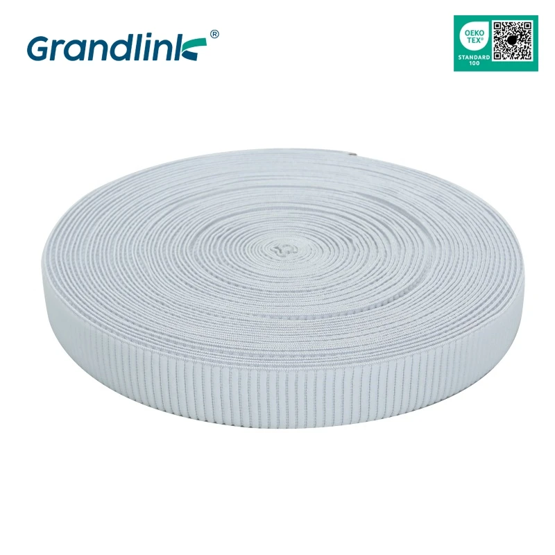 Wholesale Custom Rolls Black White 3mm 5mm 6mm 8mm 10mm 12mm Knitted Textile Flat Braided Elastic Band For Garment Sewing