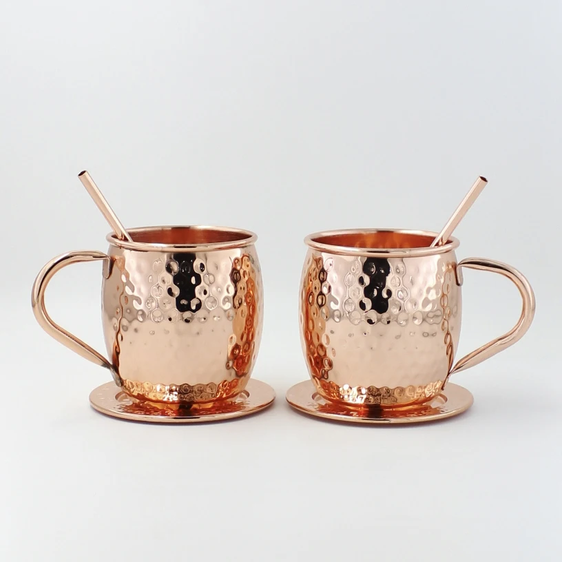 Custom  Moscow Mule Mug With Handle Hammered Copper 6pcs Set Hot Selling 20oz Coffee Barrel Stainless Steel  Mugs Classic Mugs