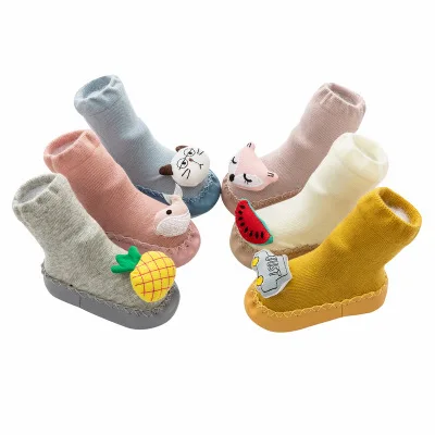 New arrival cartoon doll knit cute animal slipper toddler socks with leather sole kids anti slip baby shoe socks
