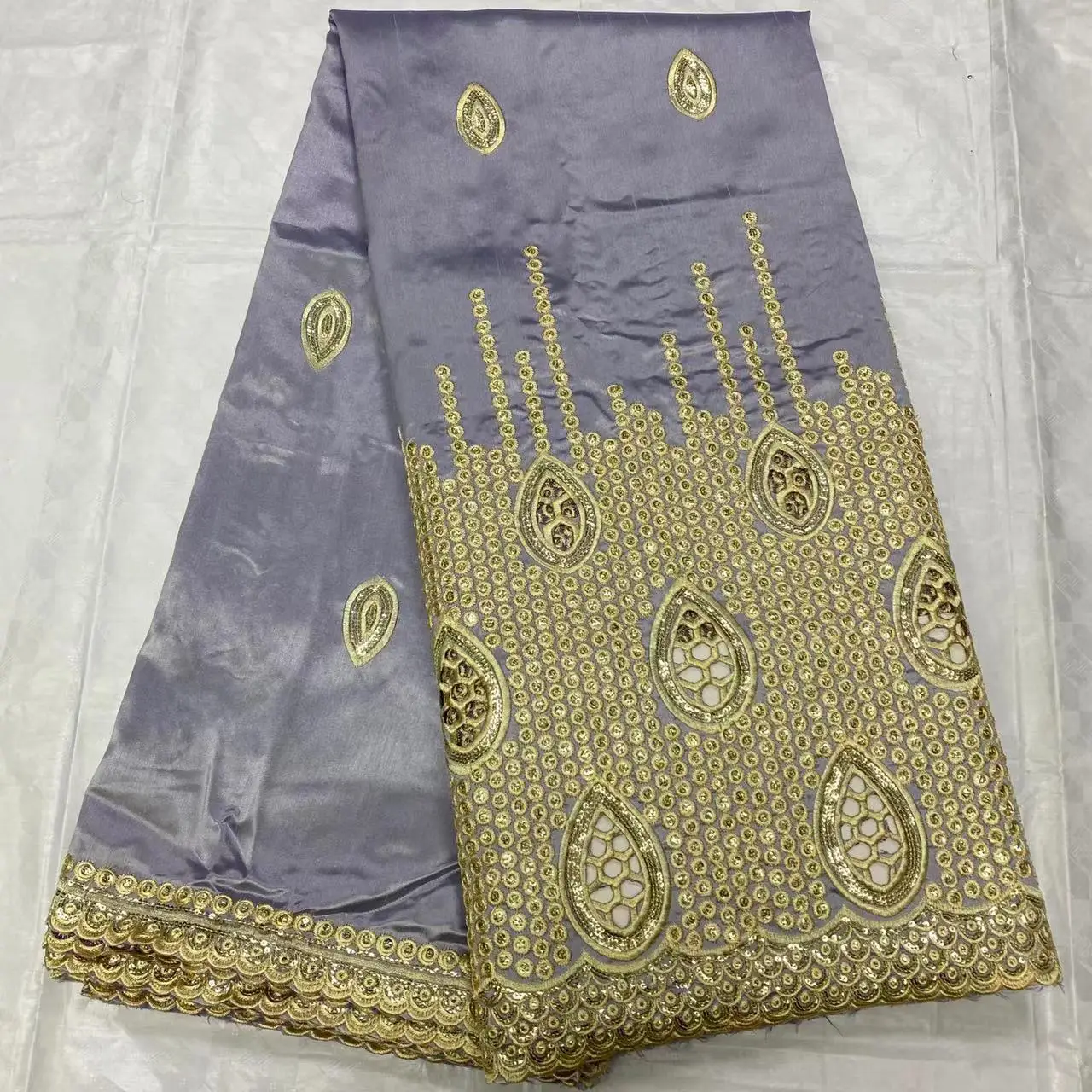 AF Popular Luxurious African George Wrapper Idia George Fabric Row Silk Lace With Gold Sequins For Aso ebi  Clothes